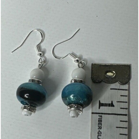 Bracelet Two Strand and Earrings Set Resin Faux Turquoise With Silver Tones - Picture 10 of 11